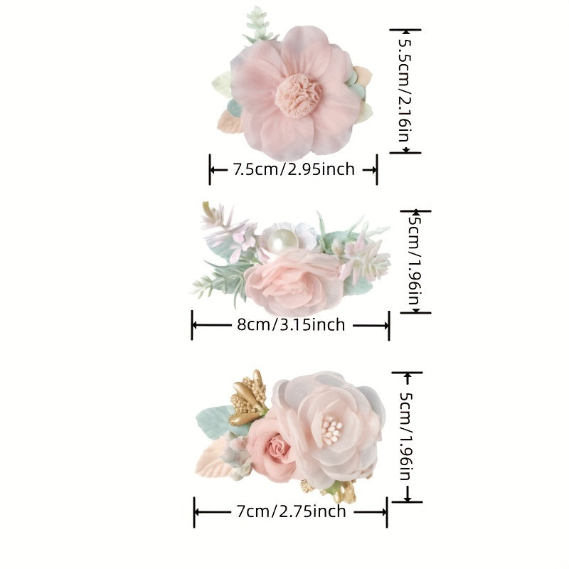 3pcs Girls Pearl Flower Hair Clips Kids Hair Accessories