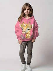 Giraffe Print Hoodies Girls Comfy Pocket Pullover Kids Clothes Gift Christmas