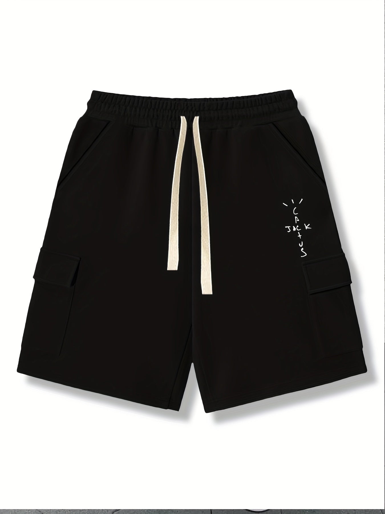 Men's Comfy Cactus Cargo Shorts Elastic Waist Drawstring for Summer
