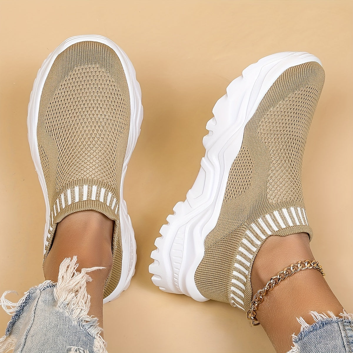 Women's Knit Slip-On Platform Sneakers Breathable Casual Daily Shoes