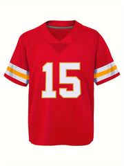 Youth Red Football Jersey V-Neck Short Sleeve Uniform for Games