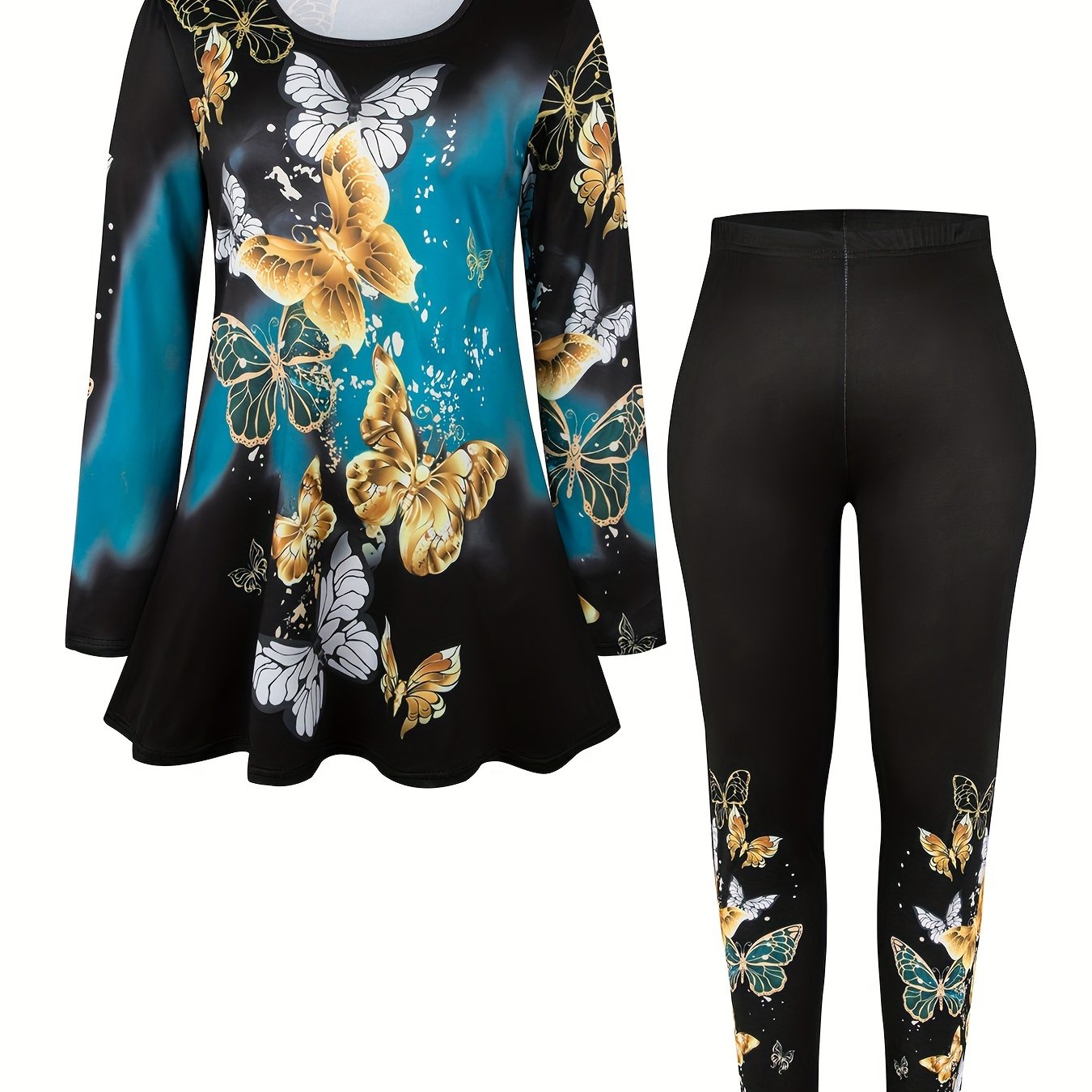 Women's Plus Butterfly Print Top & Leggings 2 Piece Set