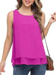 Solid Layered Tank Top Crew Neck Sleeveless Summer Tank Top