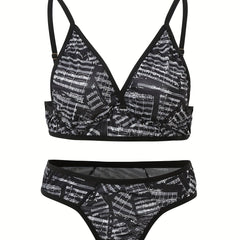 Plus Geo Print Bralette & Panty Set