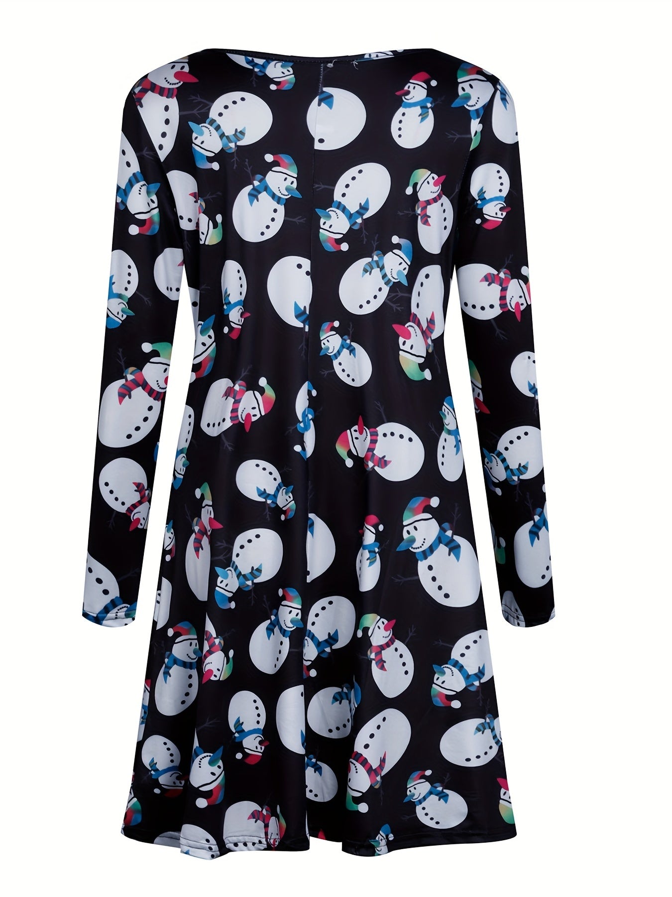 Plus Size Christmas Snowman Print Long Sleeve Mini Dress