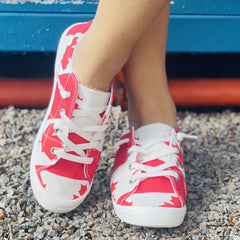 Women's Red Maple Leaf Pattern Canvas Shoes Lace Up Outdoor Sneakers