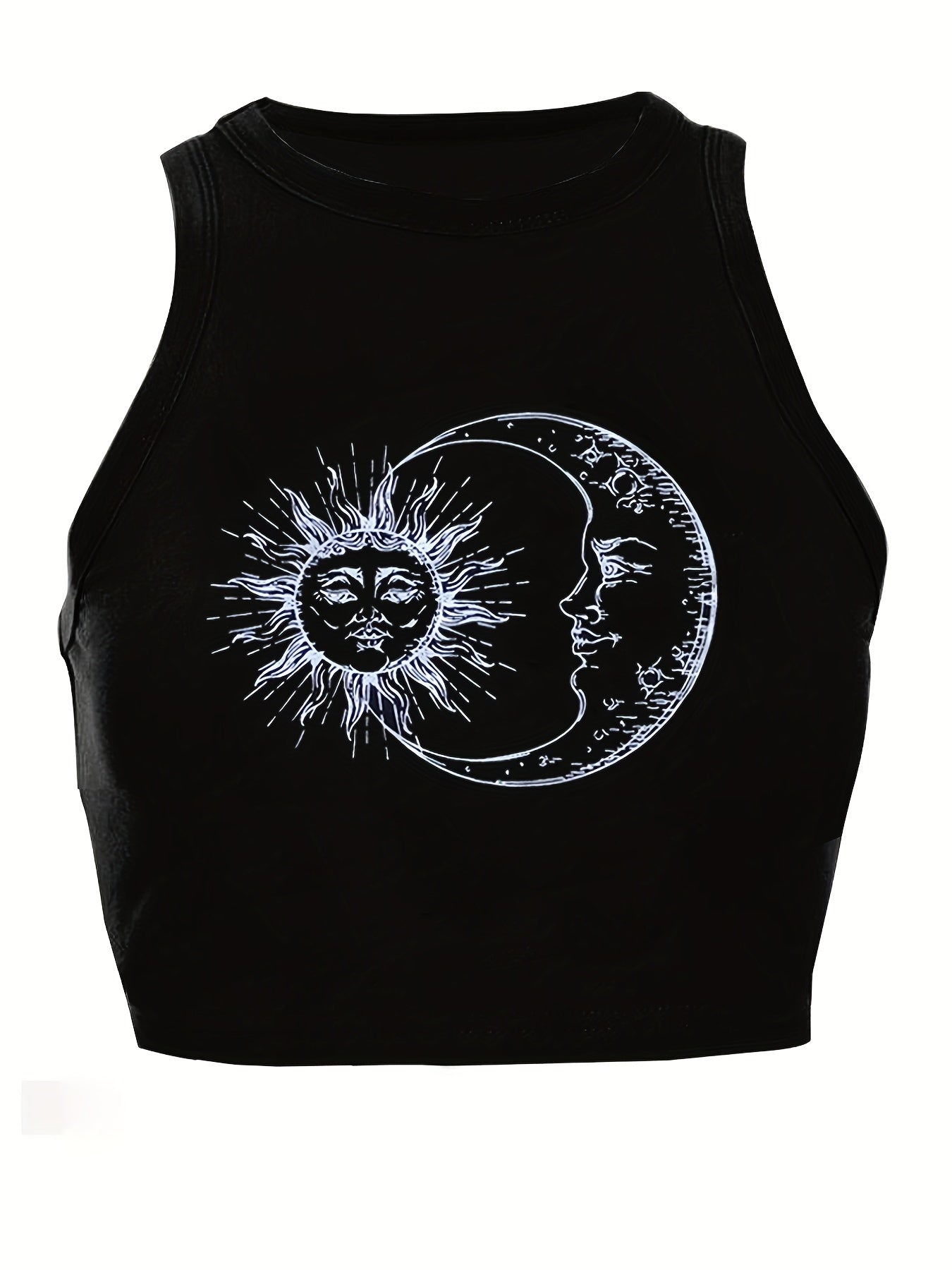 Funny Sun & Moon Graphic Crop Tank Top