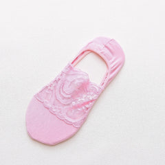 5prs Women's Lace Floral Boat Hidden Socks