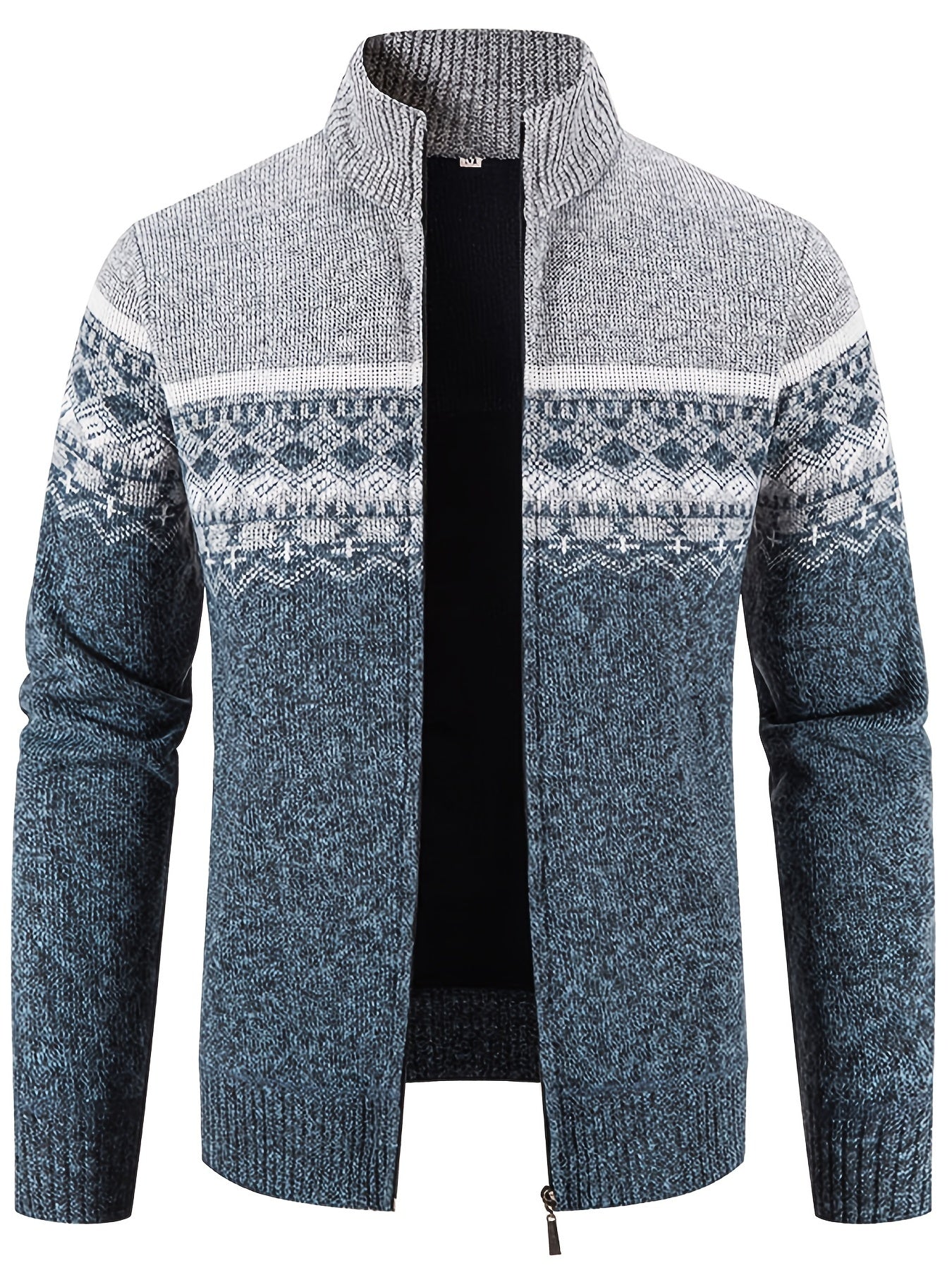 Men's Snowflake Cardigan, Stand Collar, Thickened Warm Knitting