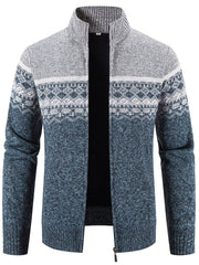 Men's Snowflake Cardigan, Stand Collar, Thickened Warm Knitting