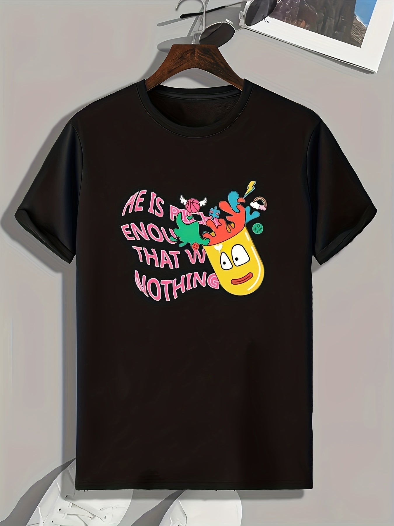 Funny Cartoon And Letters Print Men's Graphic T-shirt