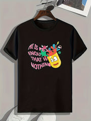 Funny Cartoon And Letters Print Men's Graphic T-shirt