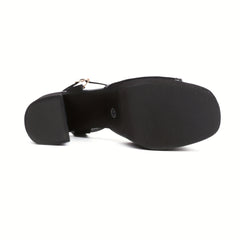 Women's Platform High Heels Square Open Toe Ankle Strap Sandals