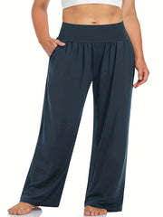 Wide Leg Pants Stretch High Waist Pockets
