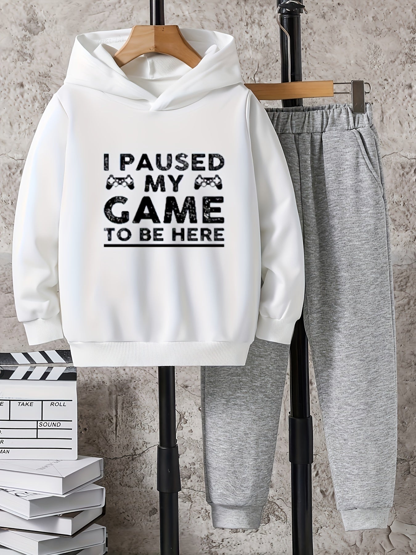 Boys 2PCS I PAUSED MY GAME Hooded Sweatshirt & Sweatpants