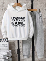 Boys 2PCS I PAUSED MY GAME Hooded Sweatshirt & Sweatpants