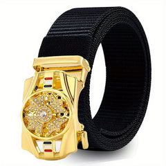 Nylon Canvas Breathable Belt with Synthetic Diamond Inlaid Automatic Buckle