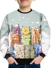 Colorful Cat Print Kid's Sweatshirt Unisex Pullover Causal Long Sleeve Top