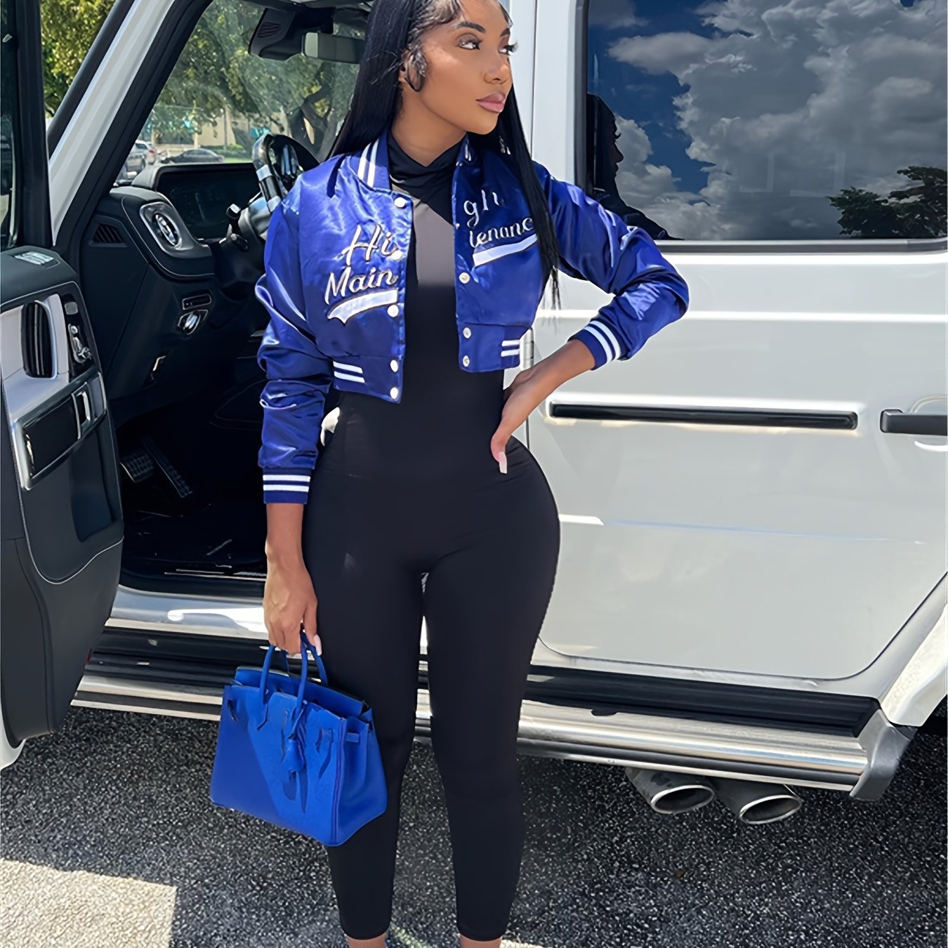 Embroidered Jacket Baseball Collar Crop Top