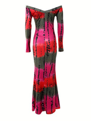 Ombre Print Off Shoulder Bodycon Maxi Dress