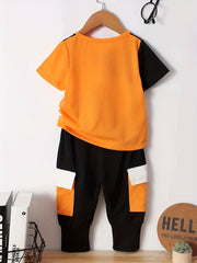 2pcs Baby Boys Casual Block T-shirt & Pants Set