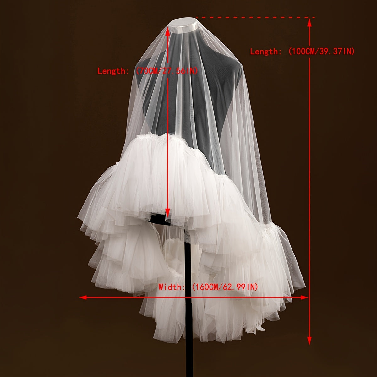 Ruffled Train Bridal Veil & Cascading Skirt