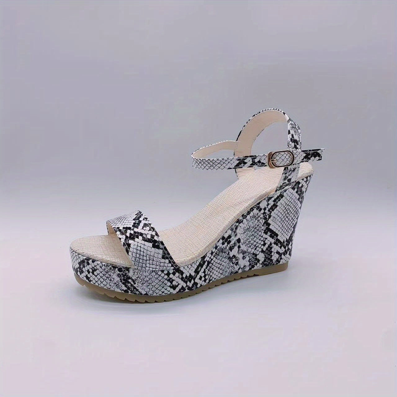 Snakeskin Wedge Sandals Ankle Strap Platform Heel
