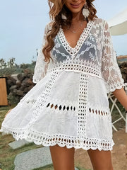Embroidered V Neck Cover Up Dress for Women