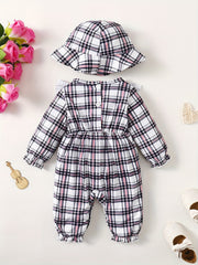 Plaid Bow Outfit Baby Girls 2pc Bodysuit & Hat Set
