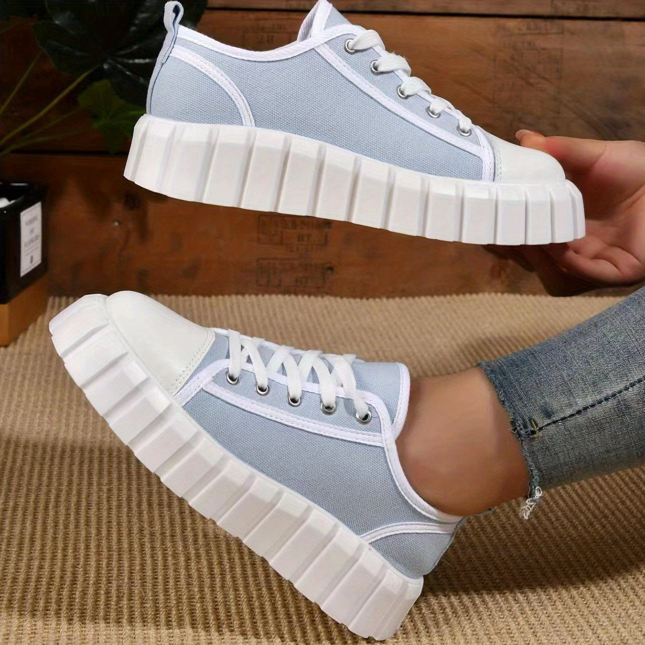 Women's Platform Canvas Shoes Casual Lace Up Low Top Sneakers