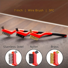 3-Piece Wire Brush Set Curved Handle Red 7 Inches