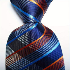 Plaid Style Mens Orange Purple Necktie Set