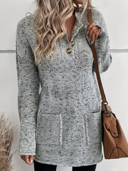 Solid V Neck Button Front Pullover Sweater Casual Long Sleeve Sweater