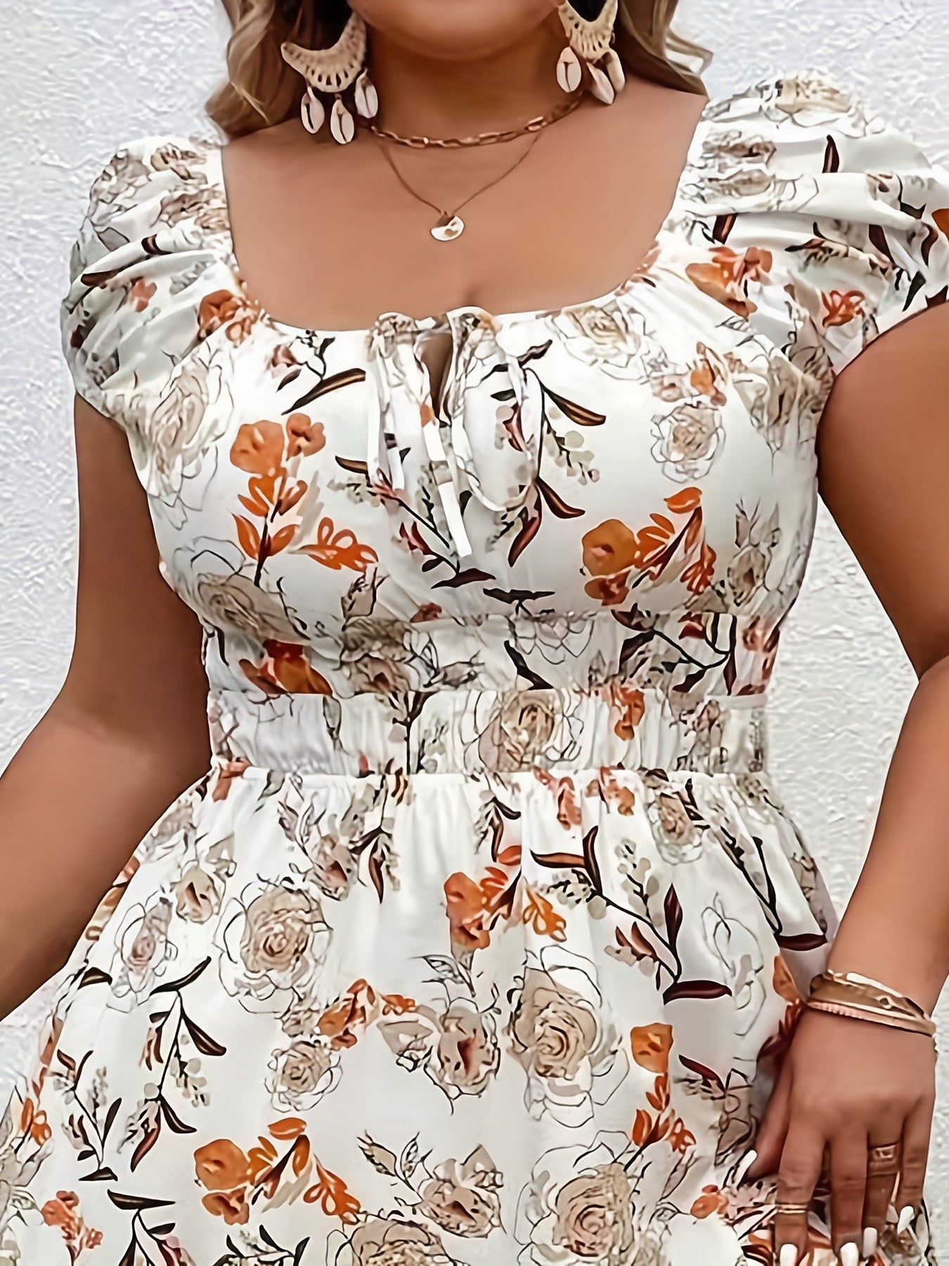 Women's Floral Print Puff Sleeve Maxi Dress