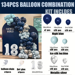 134pcs Navy Ice Dusty Balloon Arch Kit Silver Birthday Graduation Party Decor