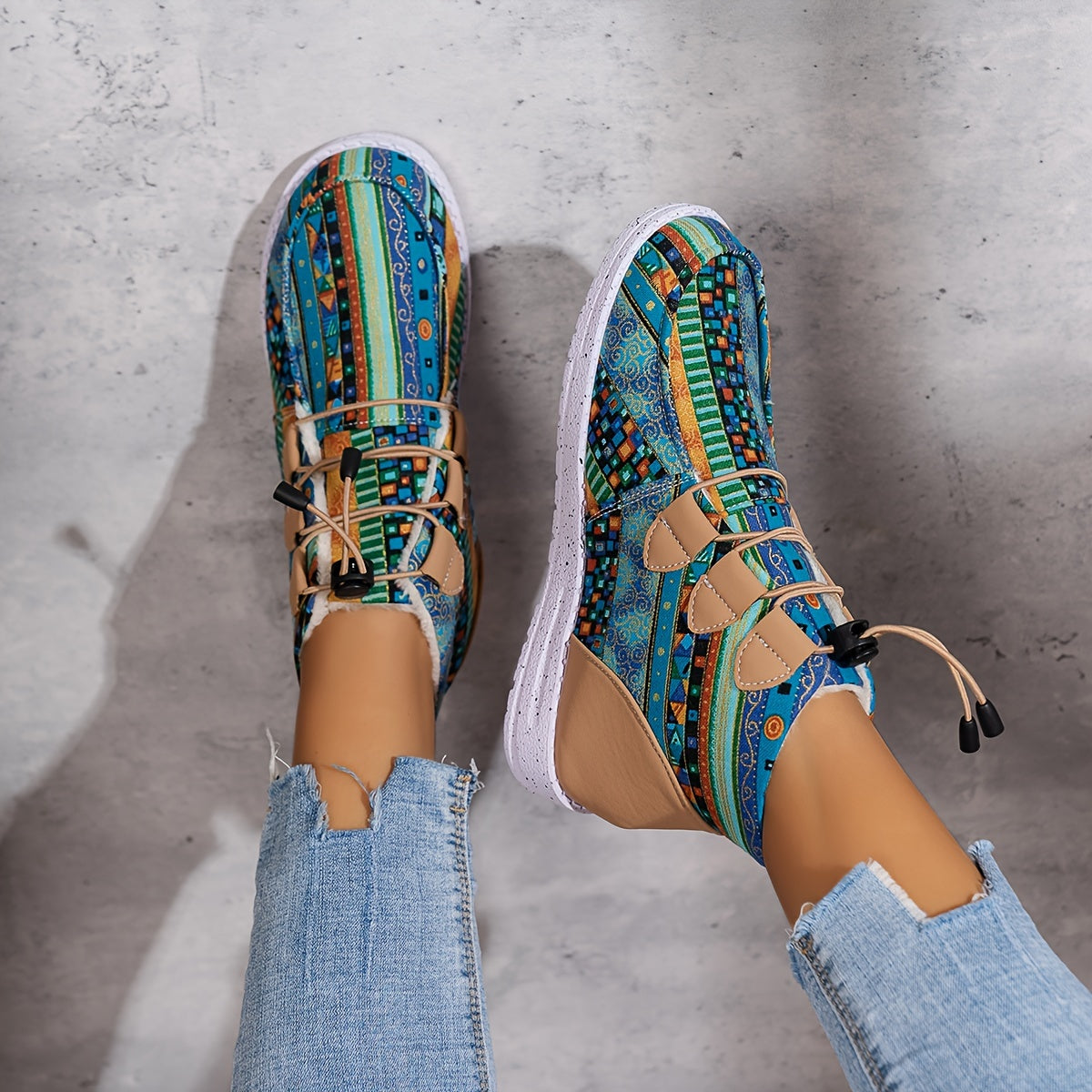 Geometric Print Snow Boots for Women Warm and Comfortable