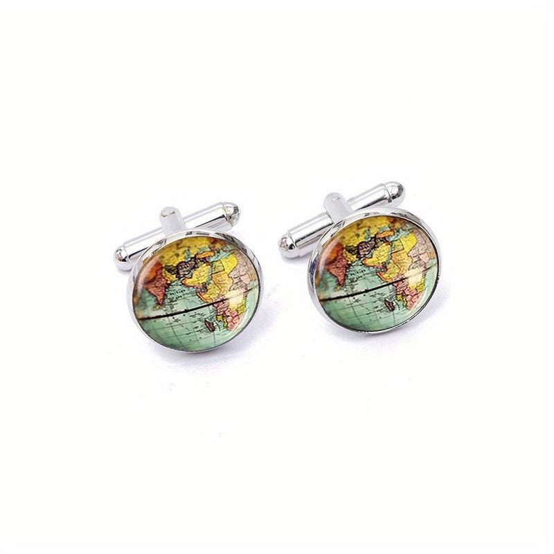 Retro Style World Map Cufflinks Glass Alloy Material