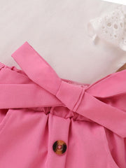 2Pcs Newborn Baby Girl Summer Clothes Set Solid Ribbed Top & Button Shorts