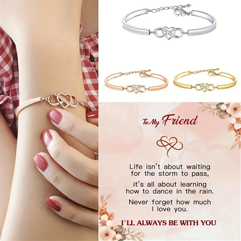 Heart Infinity CZ Bangle Bracelet w/Gift Card