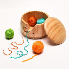 Wooden Yarn Bowl with Lid for Knitting Crochet - Yarn Ball Holder