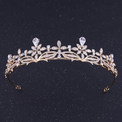 Vintage Silvery Crown Golden Wedding Tiara Rhinestone Crystal
