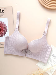 Wireless Push Up Bra Front Buckle Lace Contrast Comfy & Breathable