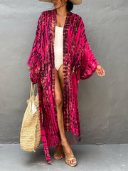 Tie Dye Striped Long Sleeve Kimono with Belt