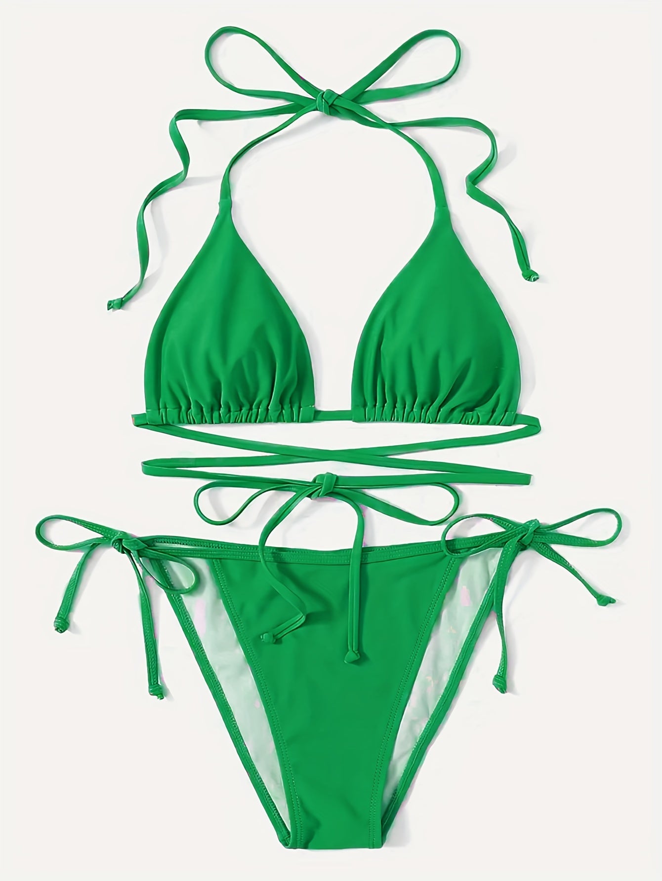 Halter V Neck Bikini Set High Cut Two Piece Swimsuit Women's Swimwear