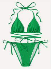 Halter V Neck Bikini Set High Cut Two Piece Swimsuit Women's Swimwear
