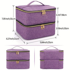 Travel Makeup Bag Double Layer Cosmetic Nail Polish & Essential Oil Storage