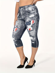 Printed Slim Capris Leggings High Waist - Women's Clothing