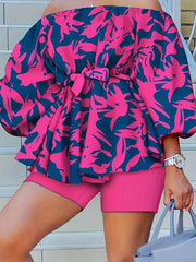 Allover Print Off Shoulder Two Piece Set