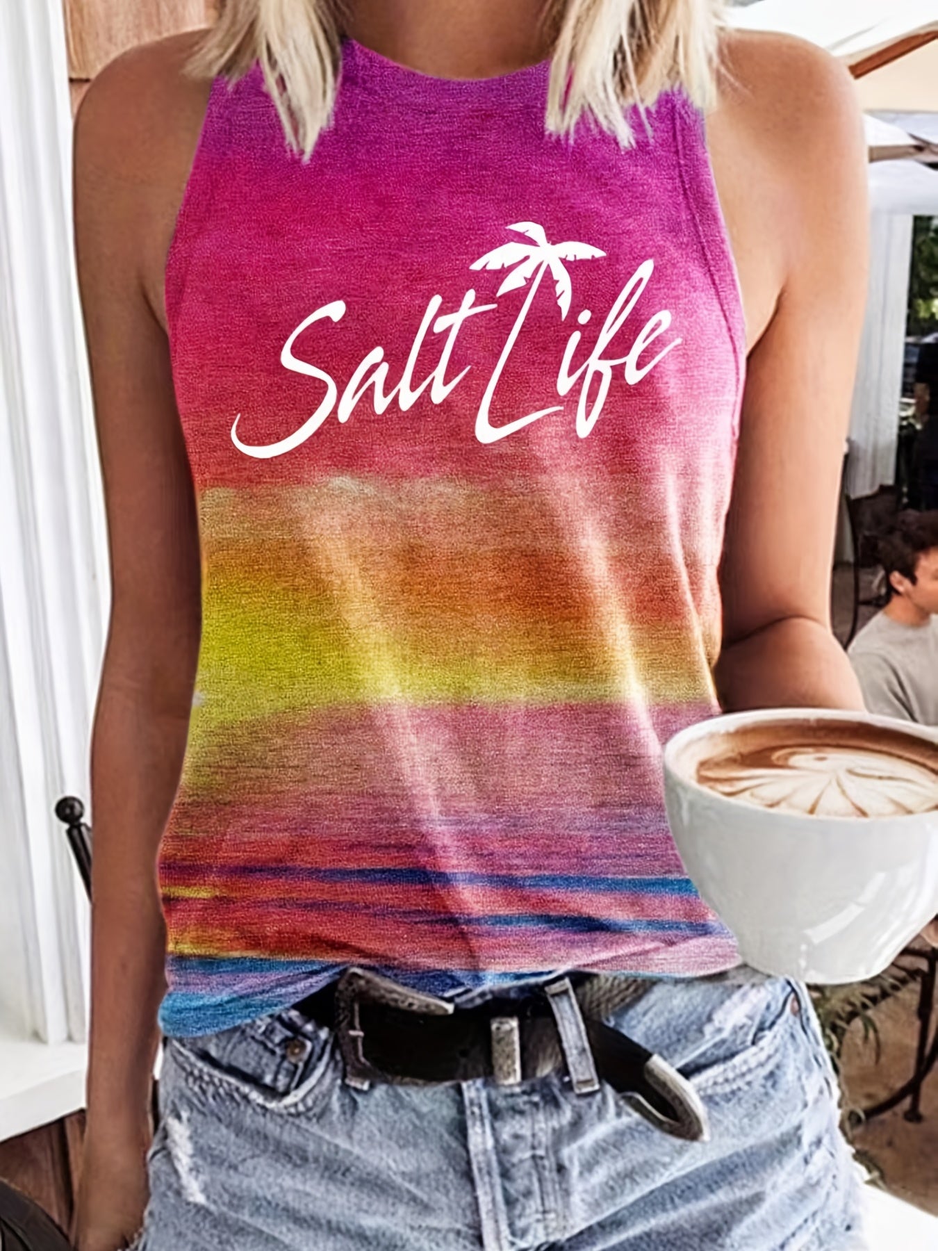 Sunset Letter Print Tank Top Sleeveless Summer Tank Top