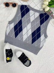 Boys Retro College Style V Neck Knitted Sleeveless Sweater Vest
